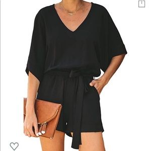 Short Sleeve Loose Romper with Pockets - Black XL